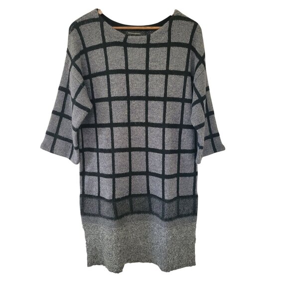 Banana Republic Wool-Blend Windowpane Sweater Dress Womens Size M Gray Black NWT - Picture 1 of 6